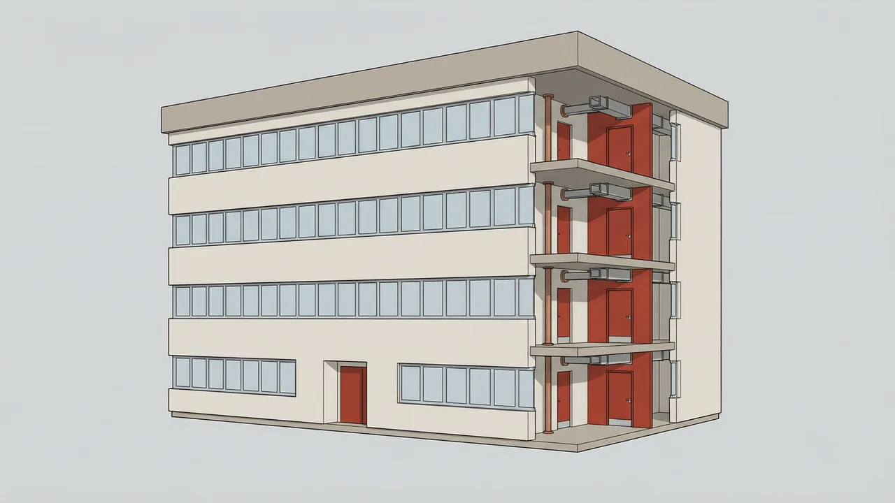Step 1: intact four-storey building exterior